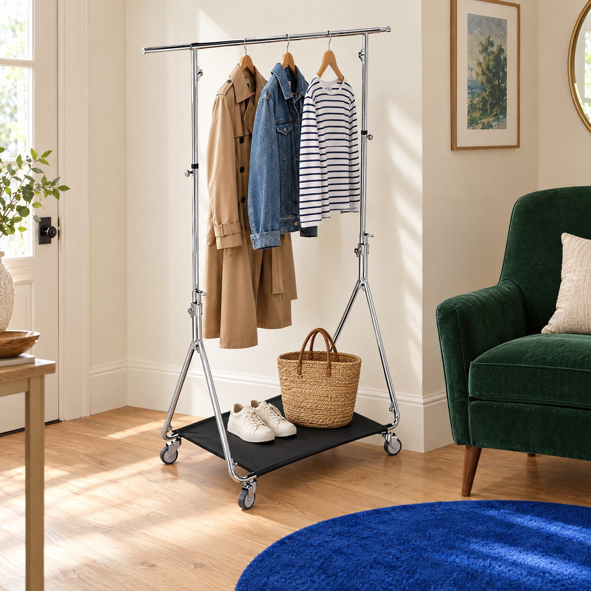 Stand as an open wardrobe at home