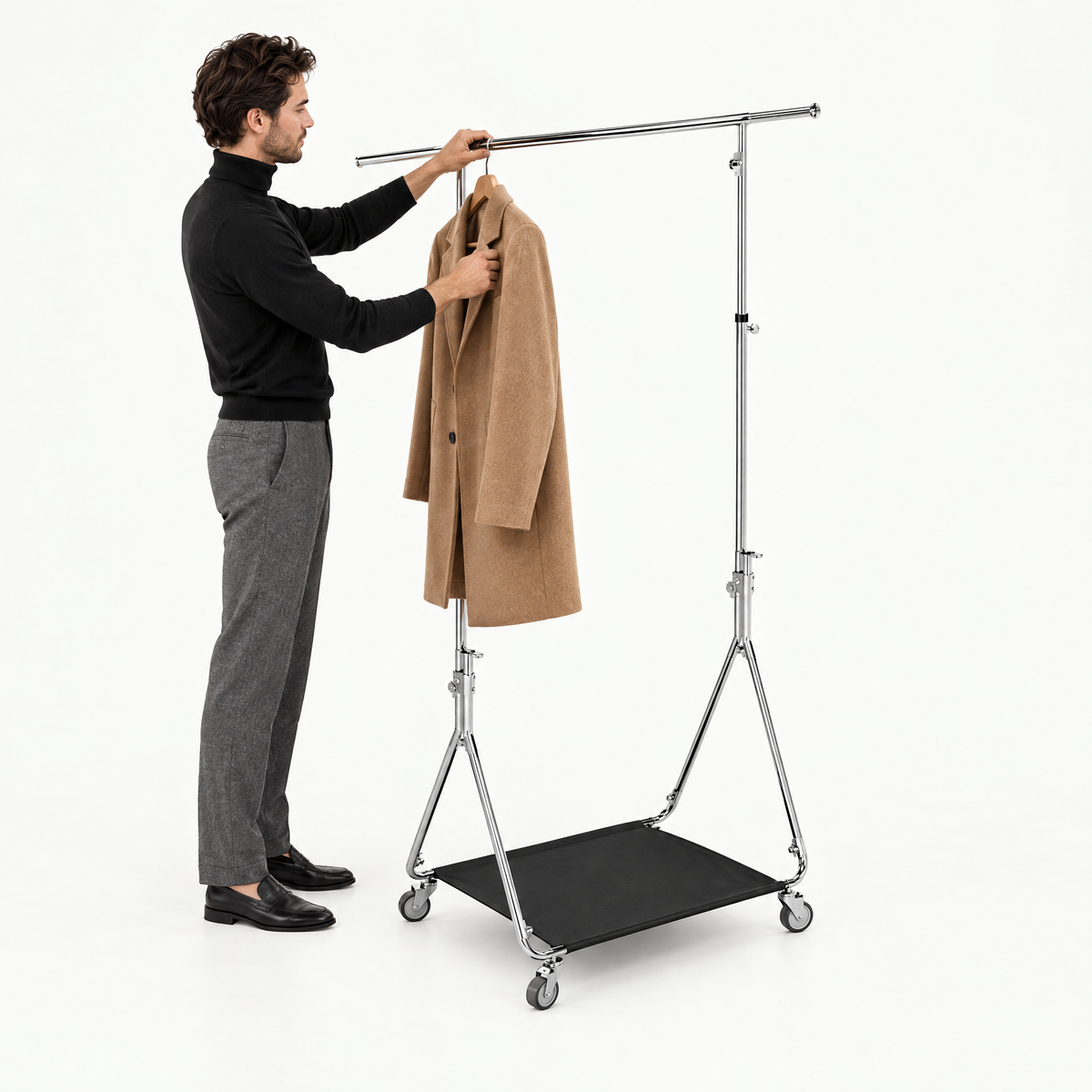 Hanging a coat on the stand